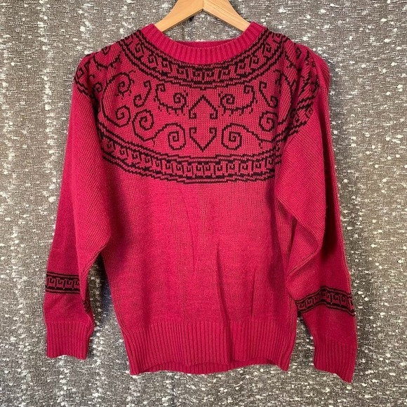 ifi Sweaters - Vintage IFI Hot Pink Knit Pullover Sweater Retro Geometric Womens